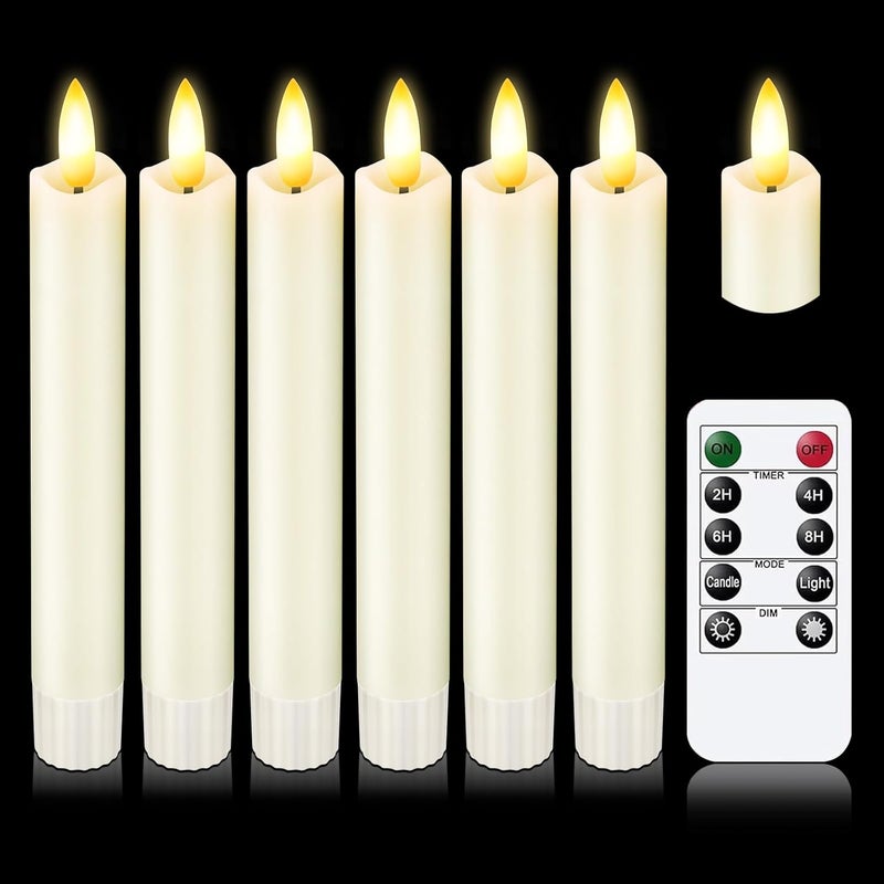 KSWING Upgraded Real Wax Short LED Flameless Taper Candles with Remote, 6 PCS White Candlesticks Battery Operated 3D Flickering - 6" Realistic Fake Candle Sticks for Home/Wedding/Fireplace Xmas Decor - Image 1